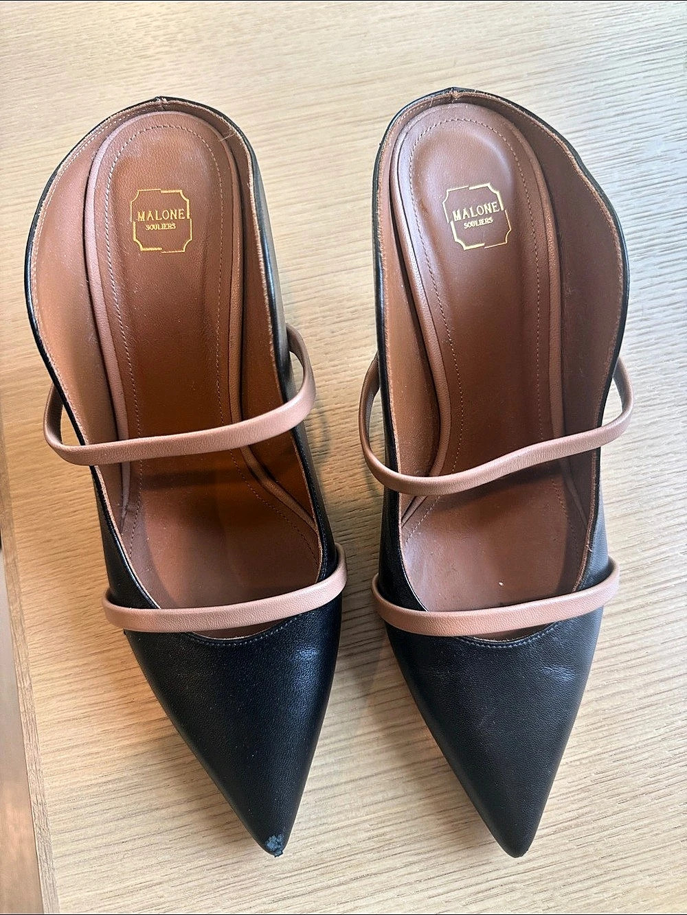 Malone Souliers Maureen Double-Strap Napa Mules Black & Brown US 9.5